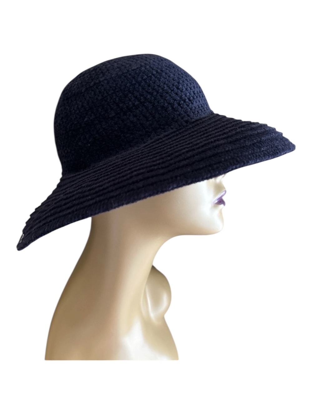Navy Blue Chenille Wide Brim Hat Warm Winter OS Fits up to Large NWT